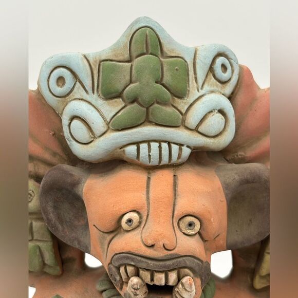 Mexican Autinah Reproduction 10” Mayan Man Incense Pen Holder Pottery MARKED - Picture 2 of 11